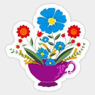 Teacup filled with gorgeous flowers Sticker